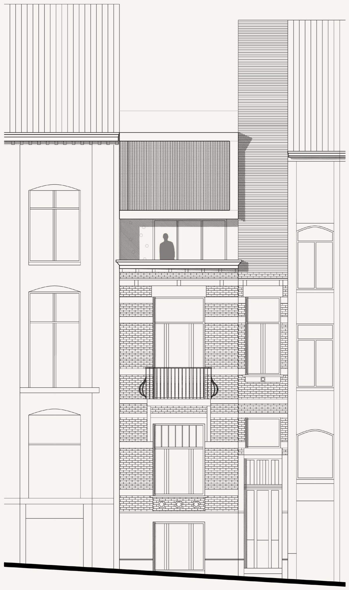 Élévation d'une étude de surélévation d'une maison de style éclectique à Ixelles